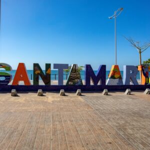 Santa,Marta,Landmark,,Colombia,,A,Colorful,Santa,Marta,Sign,Welcomes